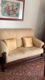 Divano 2 posti in legno massello e tessuto damasca