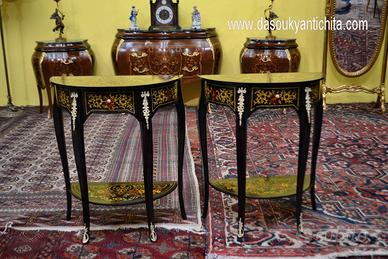 Coppia di tavolini – console ebanizzati mezzo giro