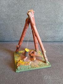 focolare fuoco presepe Natale vintage in legno