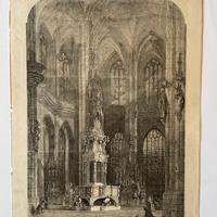 Antica incisione Chiesa San Lorenz Norimberga 1859