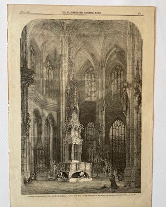 Antica incisione Chiesa San Lorenz Norimberga 1859