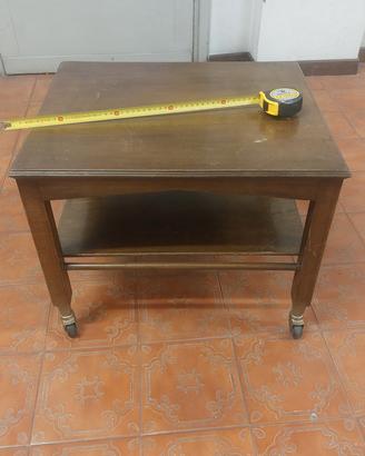 Tavolino modernariato legno con rotelle