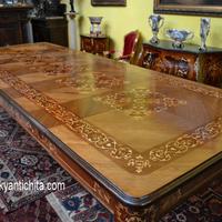 Tavolo da pranzo intarsiato quadrato aperto 330 cm