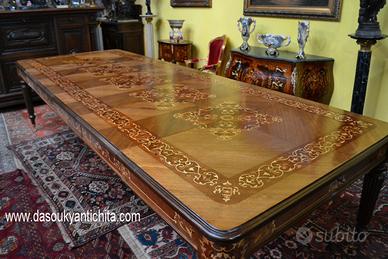 Tavolo da pranzo intarsiato quadrato aperto 330 cm