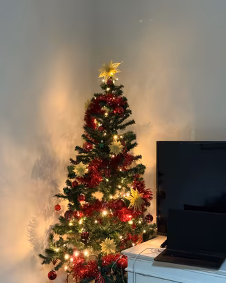 Albero di Natale completo di decorazioni e luci
