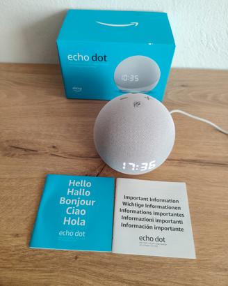 Amazon Alexa Echo dot 4 gen bianca con orologio 