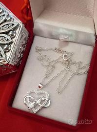 Girocollo cm45 ARGENTO925 con cuore e zirconi 