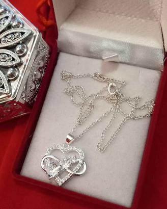Girocollo cm45 ARGENTO925 con cuore e zirconi 