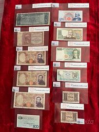 Collezione di 12 banconote certificate alto valore