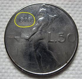 50 Lire Vulcano 1978 difetto di conio