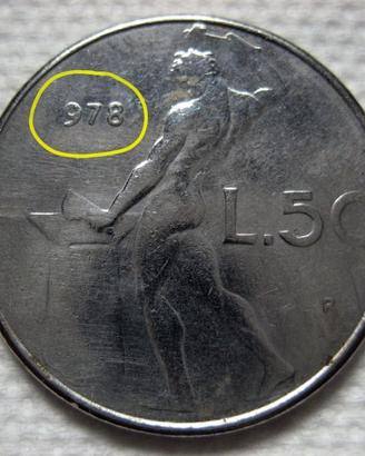 50 Lire Vulcano 1978 difetto di conio