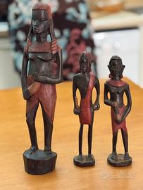 Tris Statuette Etniche Maasai in Legno