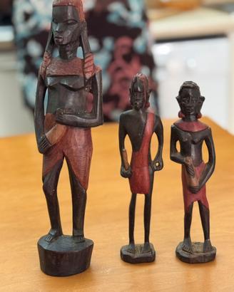 Tris Statuette Etniche Maasai in Legno