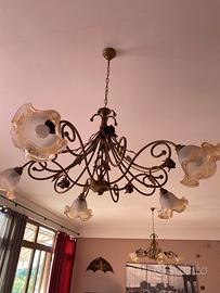 Coppia lampadari in ferro lavorato a mano