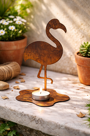 Fenicottero porta candela in acciaio Corten