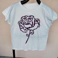 T-shirt con stampa rosa laminata taglia L/XL Nuova