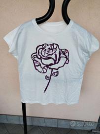 T-shirt con stampa rosa laminata taglia L/XL Nuova