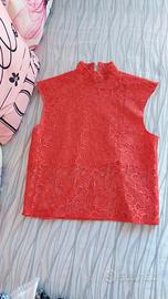 Top rosso in pizzo