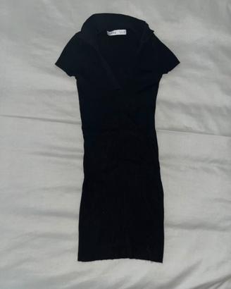 Bershka black ribbed mini dress in size S.