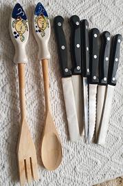 Coltelli da carne + posate di legno + set arrosto