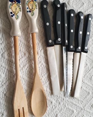 Coltelli da carne + posate di legno + set arrosto