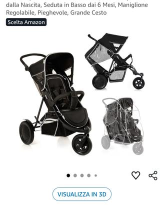 Passeggino 3 Ruote Fratellare Tandem per 2 Bambini