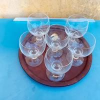 vassoio vintage in pelle con 6 bicchieri vintage 