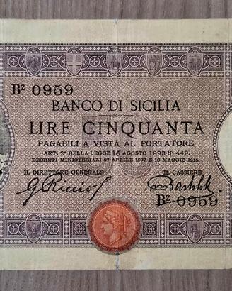 Banconota 50 Lire Banco di Sicilia 2°,  18/05/1915