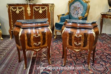 Coppia comodini stile Luigi XV  intarsio a rombi