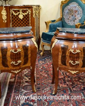 Coppia comodini stile Luigi XV  intarsio a rombi