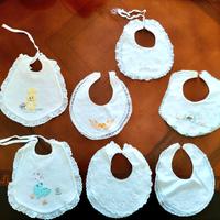Set 7 Bavaglini Neonato Ricamati Pizzo Vintage