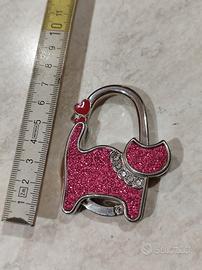 Gancio portaborse a forma di gatto glitterato