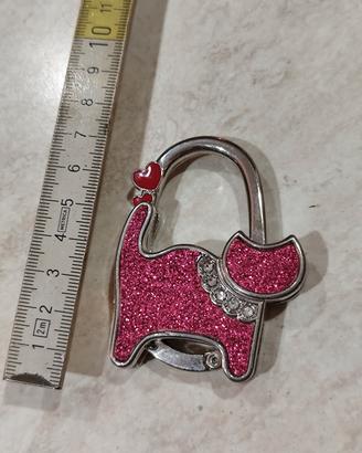 Gancio portaborse a forma di gatto glitterato
