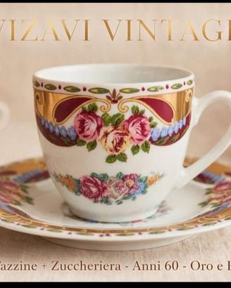  10 tazzine da caffè con fiori e decoro oro bord.