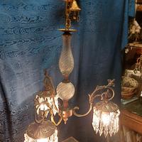 Antico Lampadario Anni 30 Cristallo E Bronzo 3 l