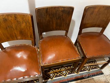 4 sedie  vintage in legno e pelle