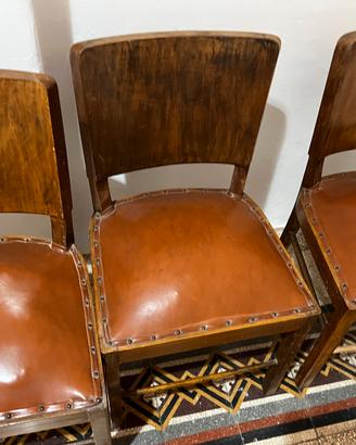 4 sedie  vintage in legno e pelle
