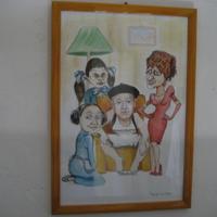 Caricatura famiglia Fantozzi con cornice