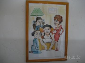 Caricatura famiglia Fantozzi con cornice