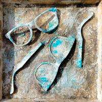 Mixed media art Occhiali murati 25x25 