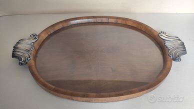 Vassoio in vetro legno e metallo Art Decò