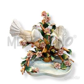STATUETTA CAPODIMONTE UCCELLI BIANCHI SU RAMO
