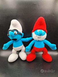 due pupazzi vintage puffi peluche alti 33 cm