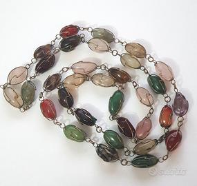 Antica Collana pietre colorate gabbie in metallo