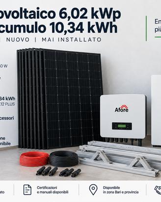 Kit fotovoltaico 6kW + accumulo 10kWh completo
