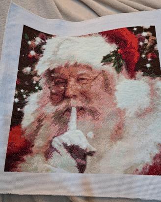 quadro tela ricamata a punto croce  babbo Natale