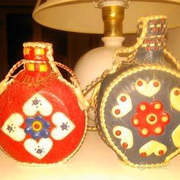 2 fiaschette tirolesi in pelle, per liquore