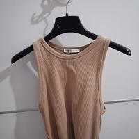 canotta top crop zara beige 