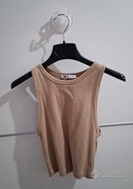 canotta top crop zara beige 