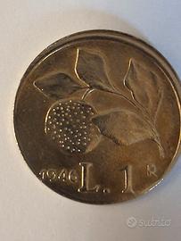 FAC SIMILE 1 UNA LIRA ARANCIA ANNO 1946 REP.ITA